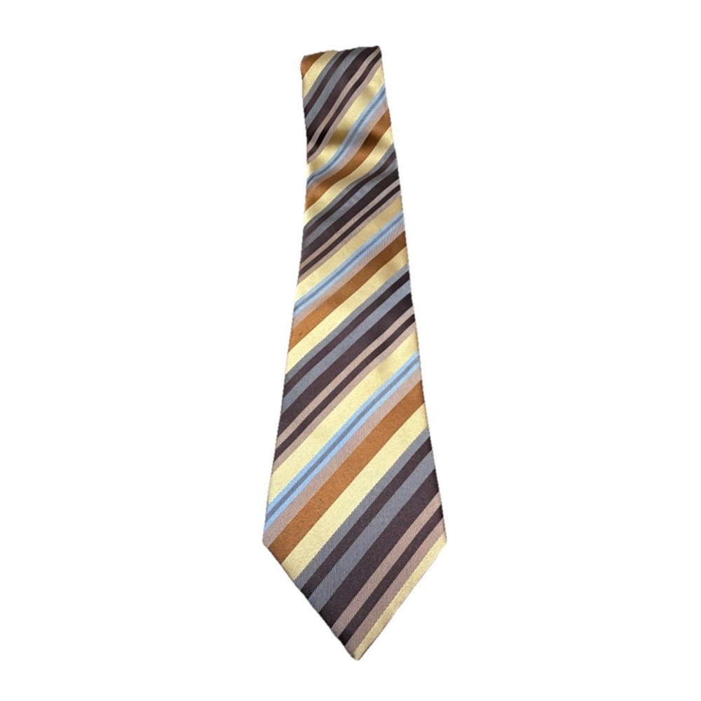 Geoffrey Beene 100% Silk Tie Metallic Gold Stripes 61x3.25" Academia Necktie - Picture 7 of 12